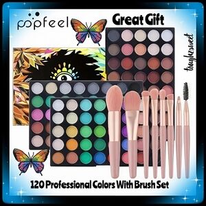 🆕️POPFEEL 120 COLOR PROFESSIONAL COMPLETE EYESHADOW PALETTE & BRUSH GIFT SET